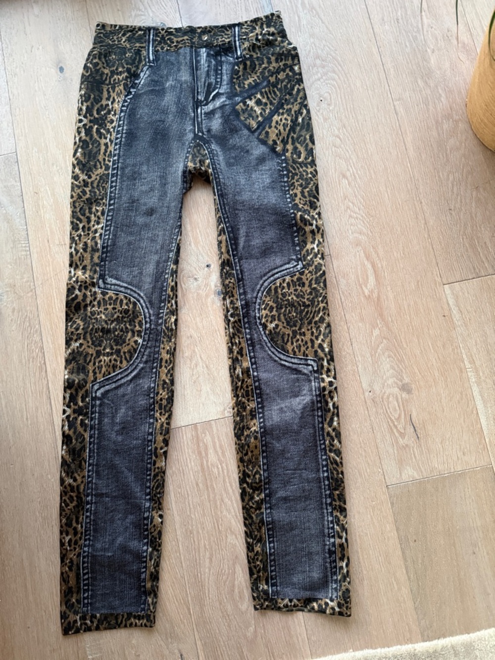 Leopard  fake jeans  legging- Black and Brown stretching Fabric